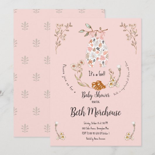 Boho Het is een Girl Baby shower Uitnodiging (Voorkant / Achterkant)