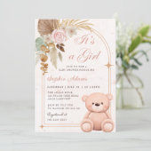 Boho Het is een Meisje Teddy Bear Roze Baby shower Kaart (Staand voorkant)