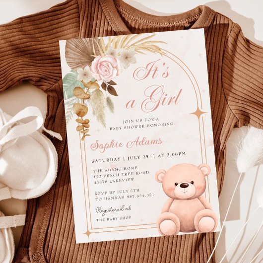Boho Het is een Meisje Teddy Bear Roze Baby shower Kaart