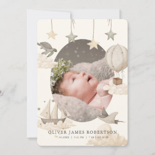 Boho Hete Luchtballon Sky Geboorte Aankondiging