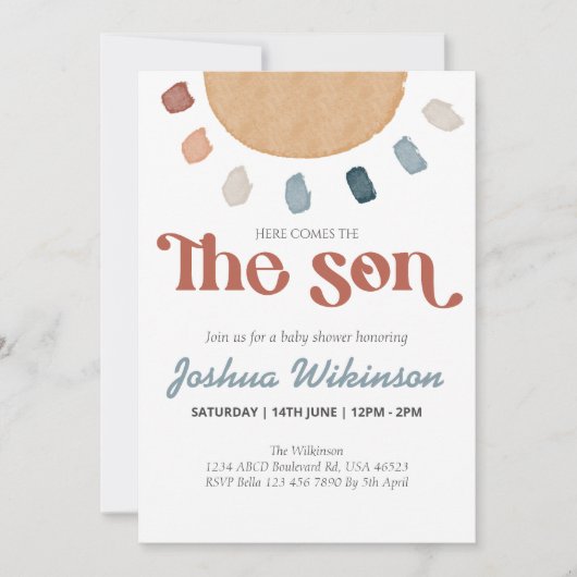 Boho hier komt de Son baby shower uitnodiging (Voorkant)