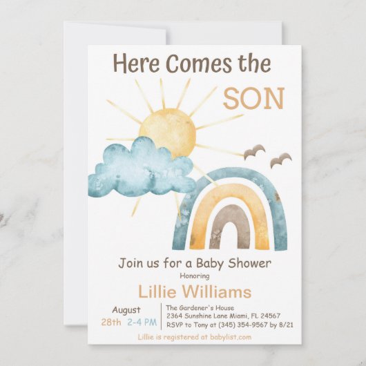 Boho hier komt de uitnodiging voor het Baby shower (Voorkant)