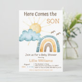 Boho hier komt de uitnodiging voor het Baby shower (Staand voorkant)