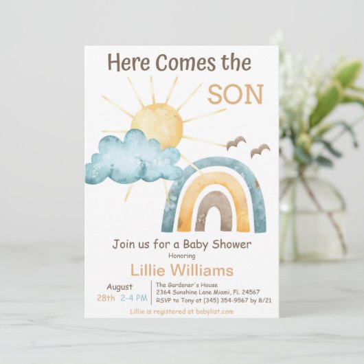 Boho hier komt de uitnodiging voor het Baby shower (Staand voorkant)