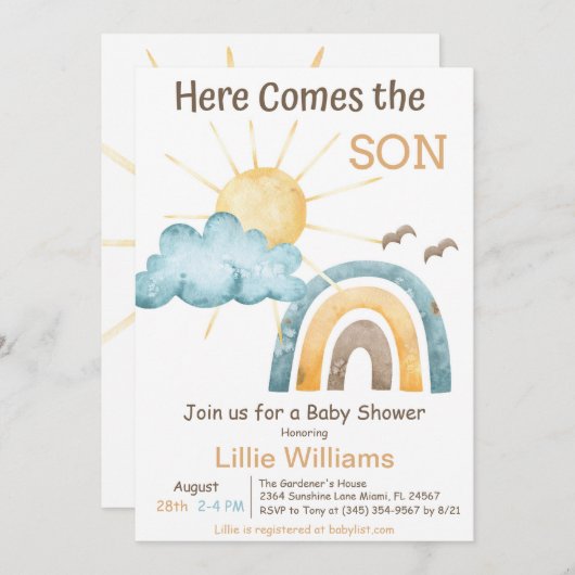 Boho hier komt de uitnodiging voor het Baby shower (Voorkant / Achterkant)