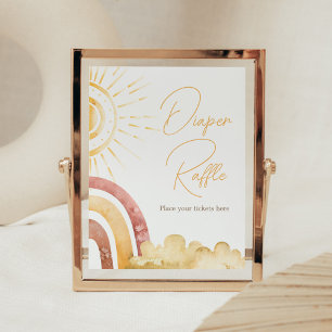 Boho Hier Komt De Zoon Baby shower Luier Raffle Poster