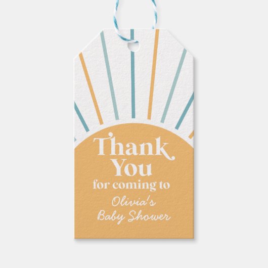 Boho Hier Komt de Zoon zonneschijn baby shower Cadeaulabel (Voorkant)