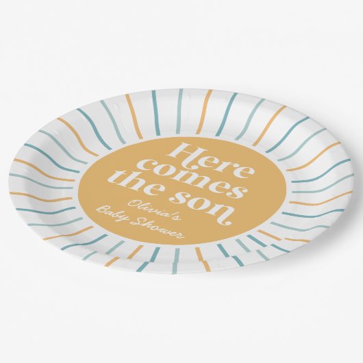 Boho Hier Komt de Zoon zonneschijn baby shower Papieren Bordje (Gekanteld)