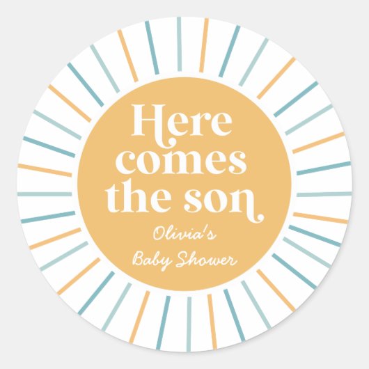 Boho Hier Komt de Zoon zonneschijn baby shower Ronde Sticker (Voorkant)