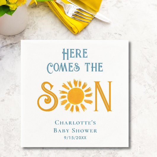 Boho Hier komt het Baby shower van de Zoon Zonneuw Servet