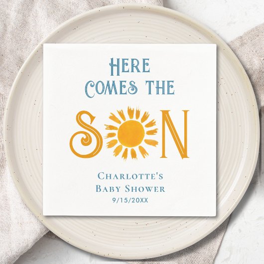 Boho Hier komt het Baby shower van de Zoon Zonneuw Servet