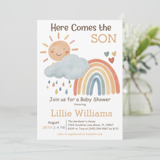 Boho hier komt het Son Boy Baby shower Kaart (Staand voorkant)