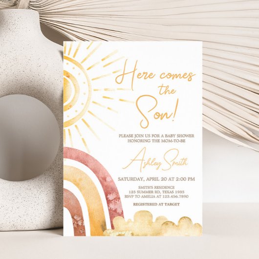 Boho Hier komt het Zoon Baby shower Kaart