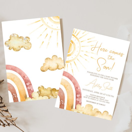 Boho Hier komt het Zoon Baby shower Kaart