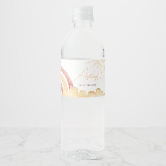 Boho Hier komt het Zoon Baby shower Waterfles Etiket (Voorkant)