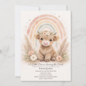 Boho Highland Cow Neutral Rainbow Baby Shower Kaart (Voorkant)