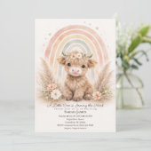 Boho Highland Cow Neutral Rainbow Baby Shower Kaart (Staand voorkant)
