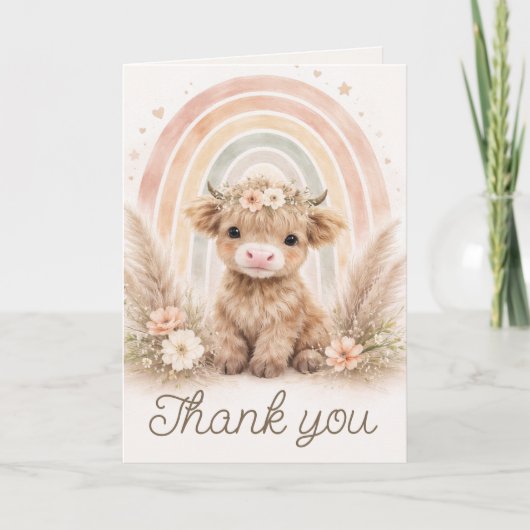 Boho Highland Cow Rainbow Baby Shower Blank Bedankkaart (Voorkant)
