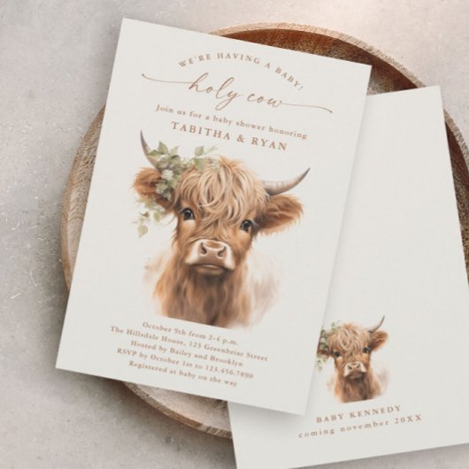 Boho Highland Cow Uitnodigingen voor Baby Shower v