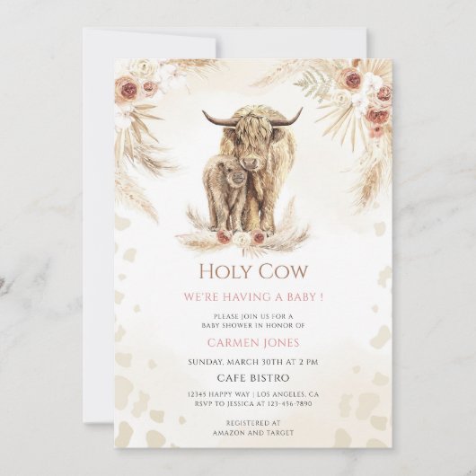 Boho Highland Koe Baby Shower Kaart (Voorkant)