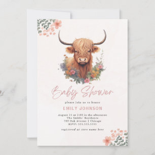 Boho Highland Koe Baby shower Kaart