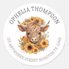 Boho Highland Koe Baby shower retouradres Ronde Sticker