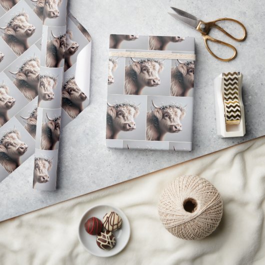 Boho Highland Koe Baby's Breath Crown Cadeaupapier (Crafts)