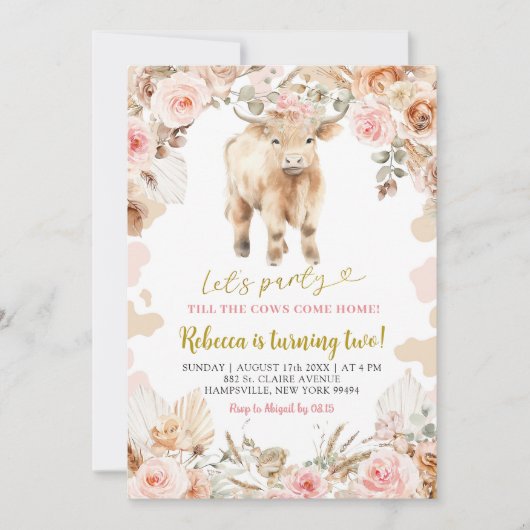 Boho Highland Koe Boerderij Meisje Verjaardagsuitn Kaart (Voorkant)