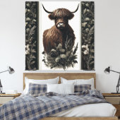 Boho Highland Koe Canvas Afdruk (Insitu (Slaapkamer))