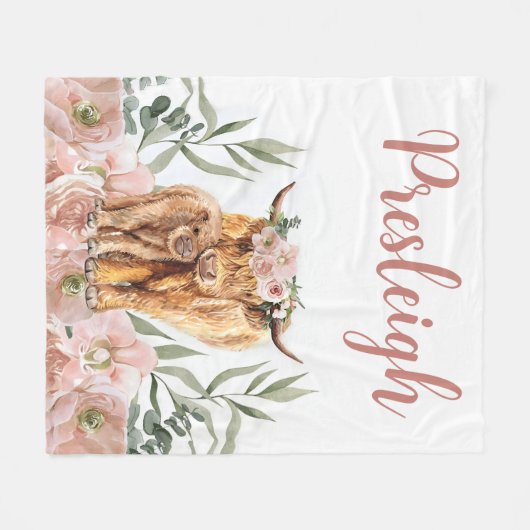 Boho Highland Koe Deken Meisje Highland Koe Blanke (Voorkant (Horizontaal))