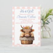 Boho Highland koe floraal rustiek baby shower Kaart (Staand voorkant)