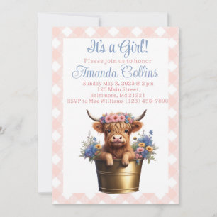 Boho Highland koe floraal rustiek baby shower Kaart