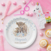 Boho Highland Koe Floral Pampas Grass Baby Boy Papieren Bordje (Feest)