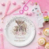 Boho Highland Koe Floral Pampas Grass Baby Girl Papieren Bordje (Feest)