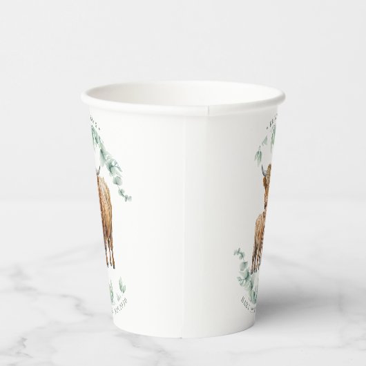 Boho Highland Koe Groen Boerderij Dier Baby shower Papieren Bekers (Rechts)