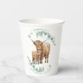 Boho Highland Koe Groen Boerderij Dier Baby shower Papieren Bekers (Voorkant)