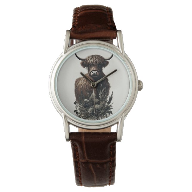 Boho Highland Koe Horloge (Voorkant)