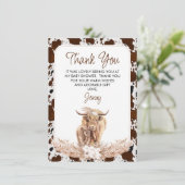 Boho Highland Koe Kalf Baby shower Dank u kaart (Staand voorkant)
