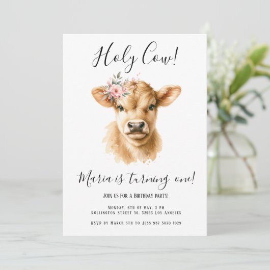 Boho Highland Koe Kids Verjaardagsfeest Kaart (Staand voorkant)