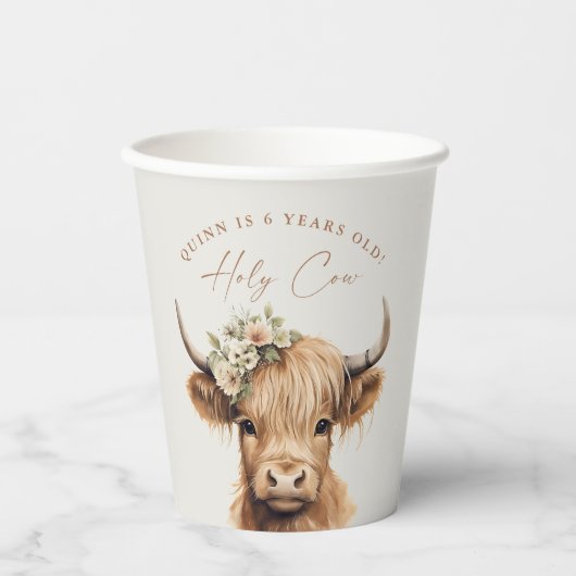 Boho Highland Koe Kids Verjaardagsfeest Papieren Bekers (Voorkant)