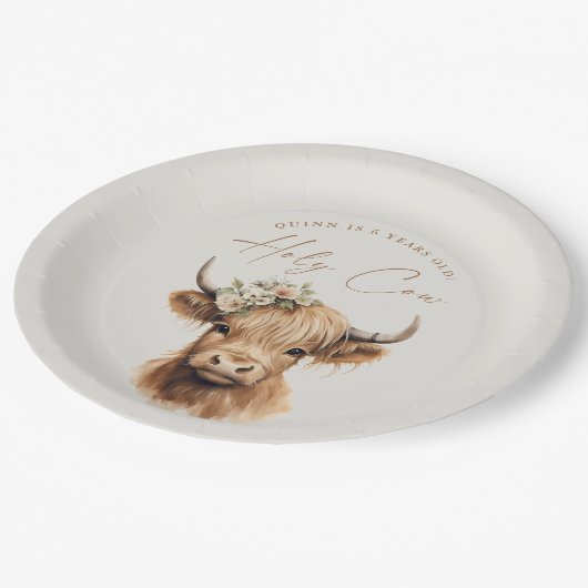 Boho Highland Koe Kids Verjaardagsfeest Papieren Bordje (Gekanteld)