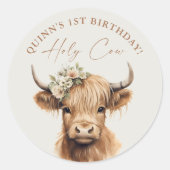 Boho Highland Koe Kids Verjaardagsfeest Ronde Sticker (Voorkant)