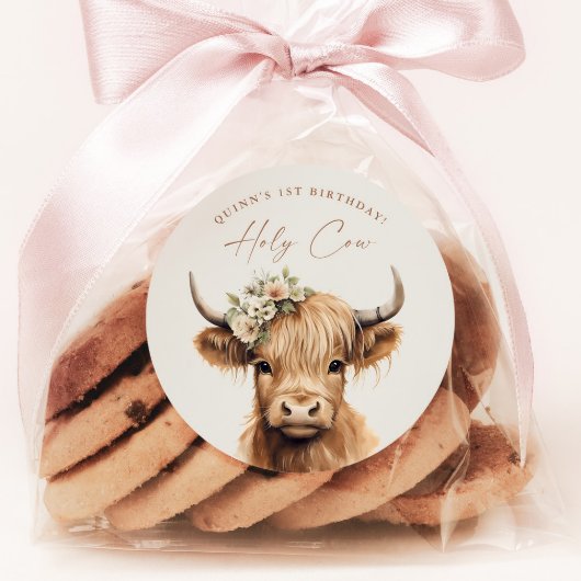 Boho Highland Koe Kids Verjaardagsfeest Ronde Sticker