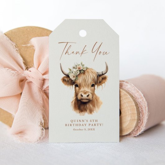 Boho Highland Koe Kinderen Verjaardagsfeest Favor Cadeaulabel