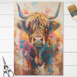 Boho Highland Koe Kleurrijk Schilderdecoupage Tissuepapier