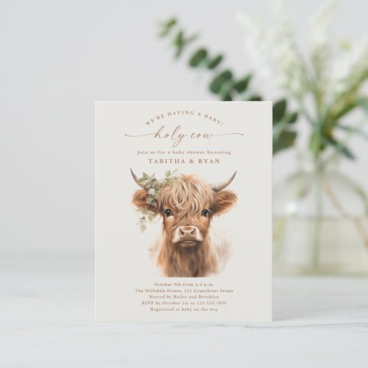 Boho Highland Koe Koppels Baby Douche Uitnodiginge (Staand voorkant)