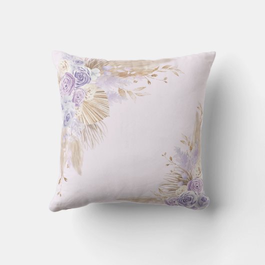 Boho Highland Koe Lavendel Goud Bloemen Baby Meisj Kussen (Achterkant)