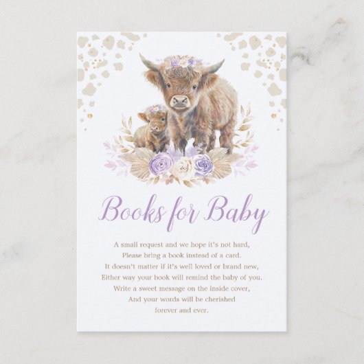 Boho Highland Koe Lila Pampas Boeken voor Baby Mei Informatiekaartje (Voorkant)