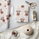 Boho Highland Koe met bloeiende laurier Cadeaupapier<br><div class="desc">Schattigee waterverf Hoogland koe met bruidsbloem laurier</div>