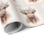 Boho Highland Koe met bloemhoofddeksel Cadeaupapier (Rol Hoek)